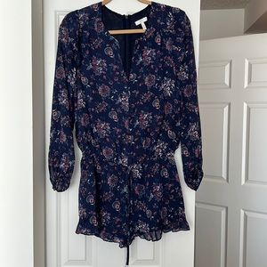 Blue/floral silk romper by Joie, size XS.